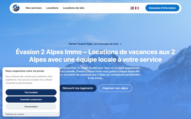 Aperçu du site de 2 Alpes Évasion Immo