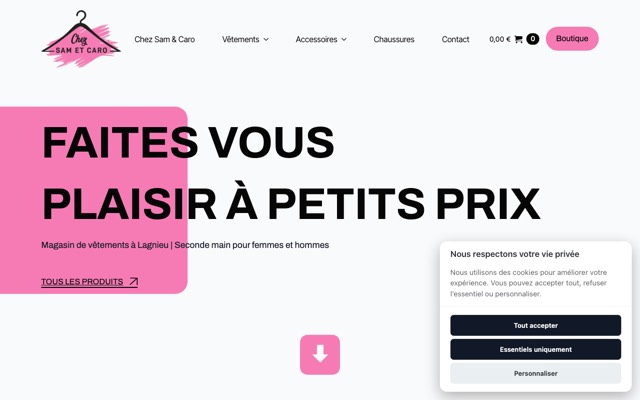 Aperçu du site de Chez Sam et Caro