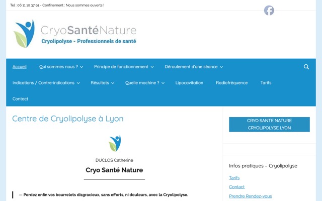 Aperçu du site de Cryo Santé Nature