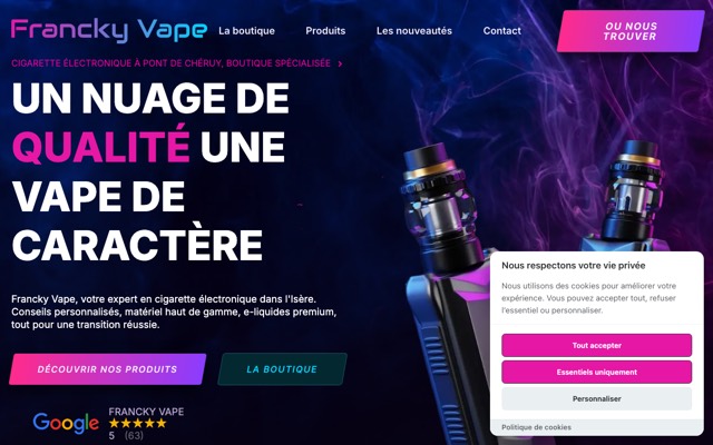 Aperçu du site de Francky Vape