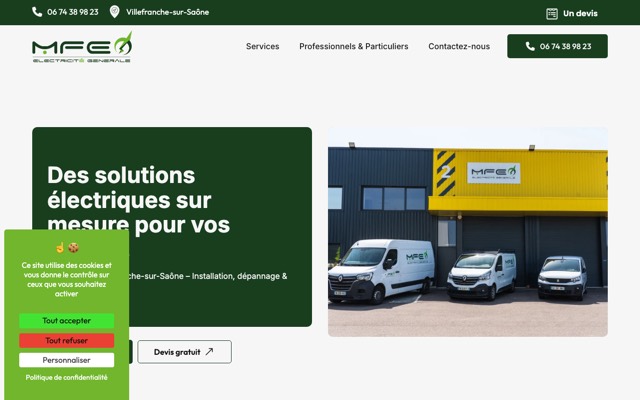 Aperçu du site de MFE Électricité